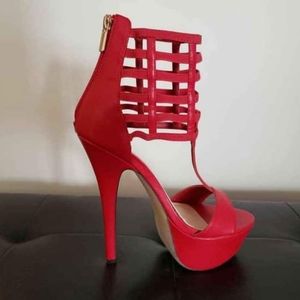 Liliana Red Cage Gladiator Platform High Heels